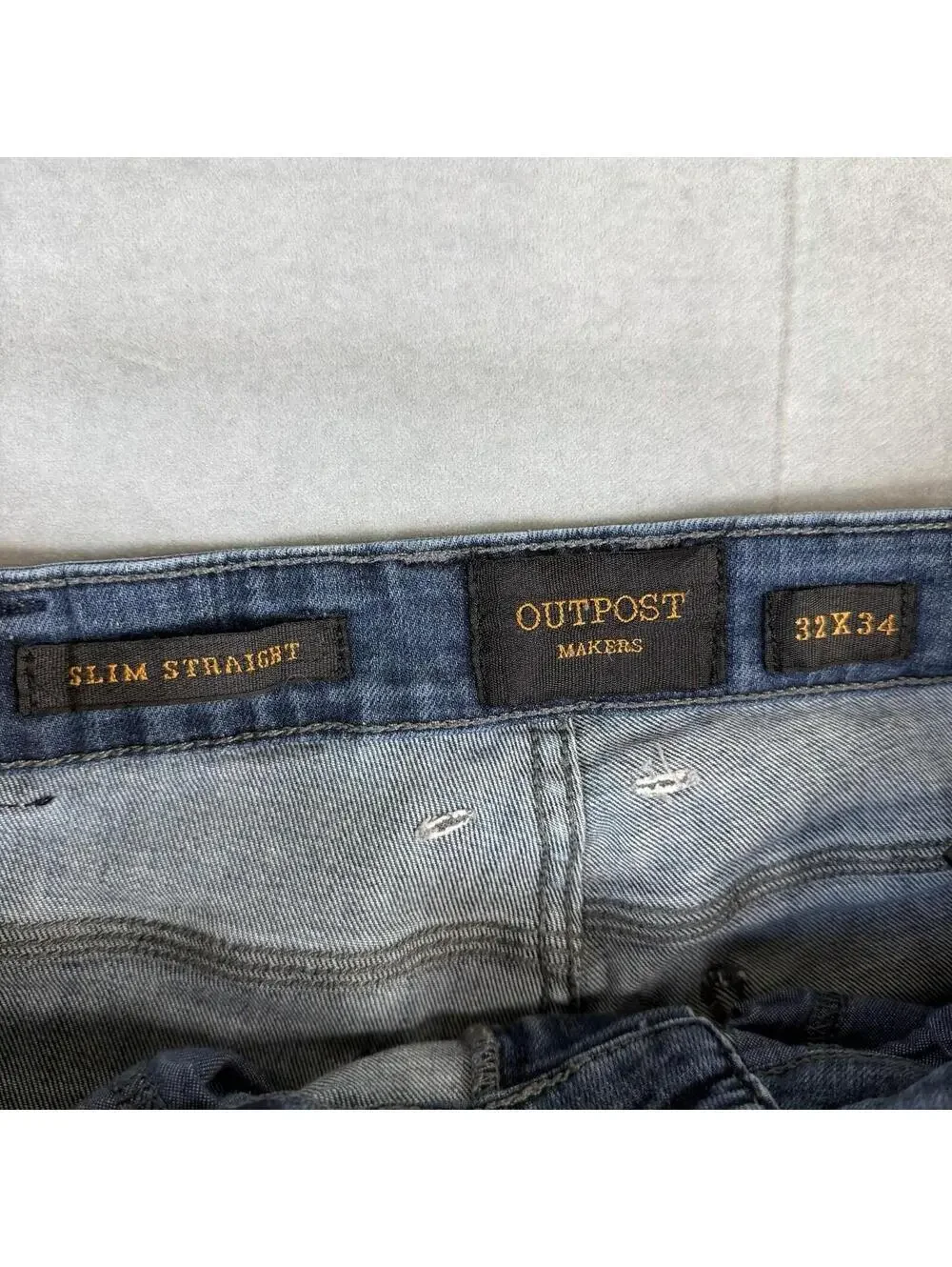 Outpost Makers Jeans Mens 32x34 Blue Slim Straight Dark Wash Stretch Denim